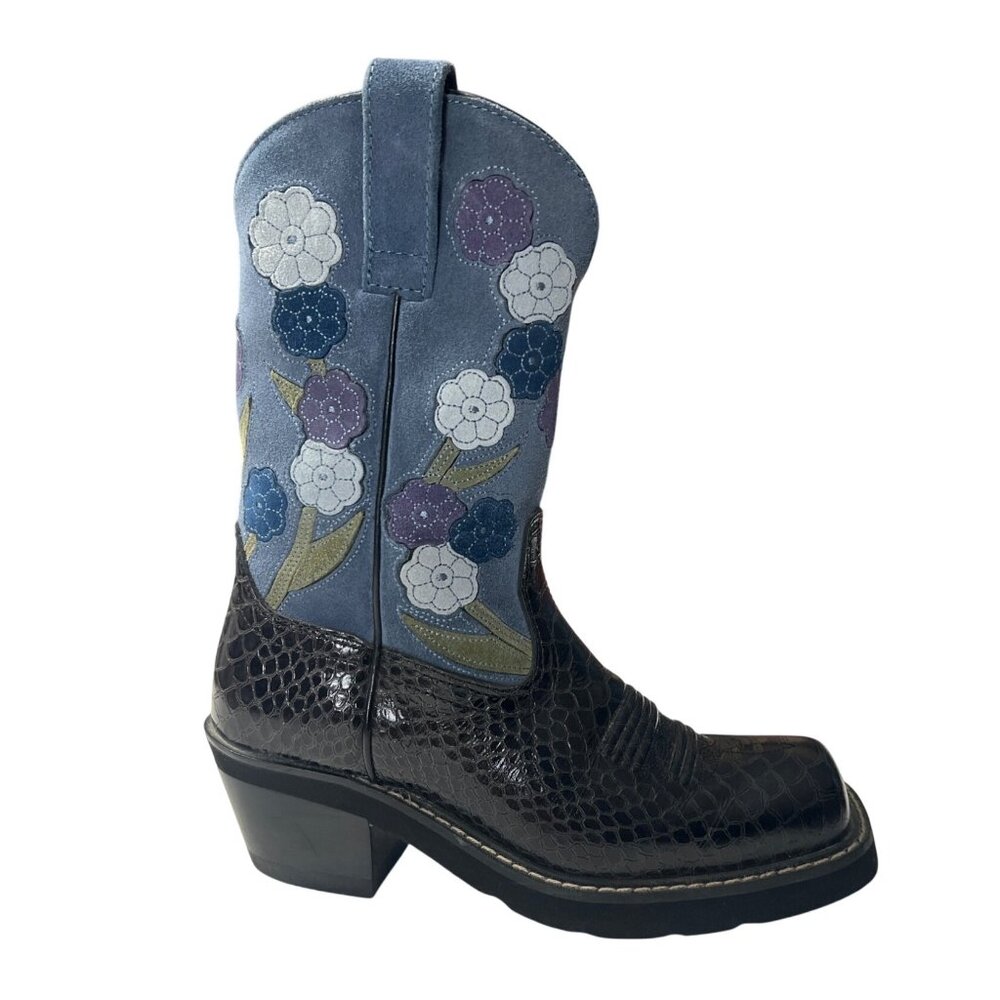 Ariat Fatbaby Embroidered Suede Snake Boots US 6.5